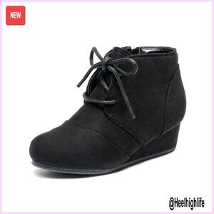 Girls Suede Wedge Heel Ankle Boots Side Zipper Toddler Kids